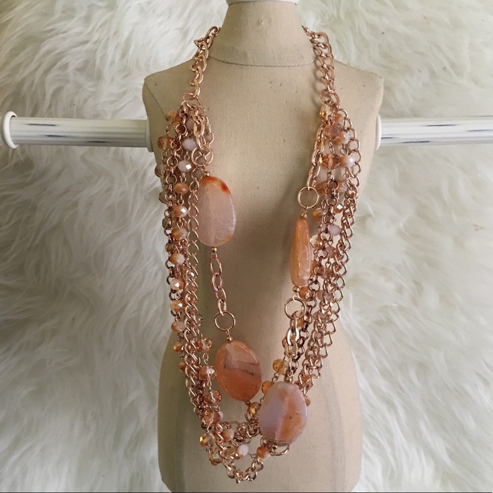 Rose Gold & Stone Statement Necklace N/WOT